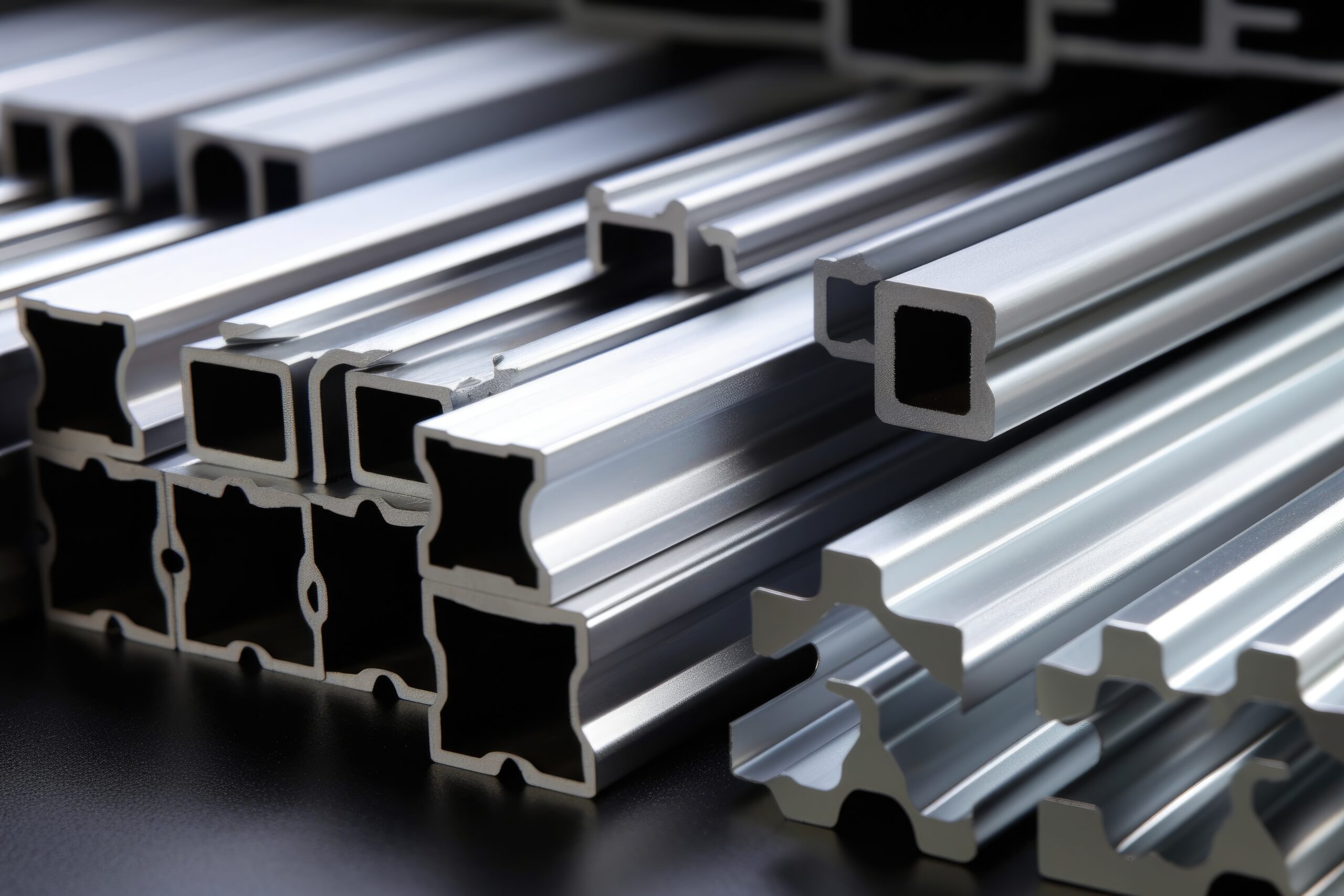 aluminum extrusion process with metal profiles, created with generative ai
